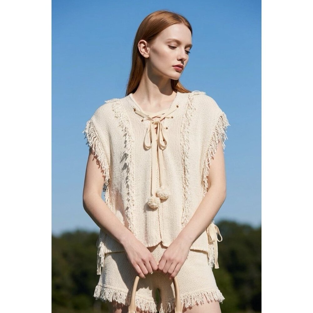 Pam & Gela Baja Fringe Sweater Coastal Bohemian‎ Urban Chic
